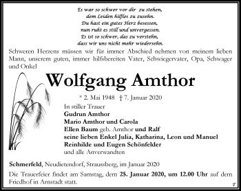 Traueranzeige von Wolfgang Amthor von Thüringer Allgemeine