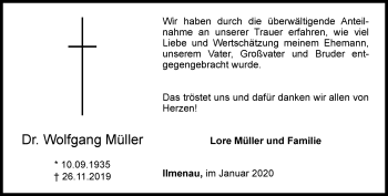 Traueranzeige von Wolfgang Müller von Thüringer Allgemeine