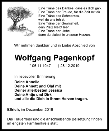 Traueranzeige von Wolfgang Pagenkopf von Thüringer Allgemeine