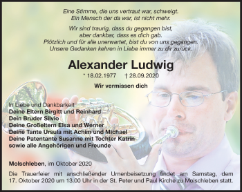 Traueranzeige von Alexander Ludwig von Thüringer Allgemeine, Thüringische Landeszeitung