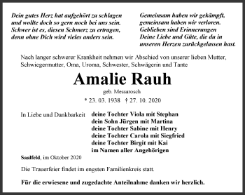 Traueranzeige von Amalie Rauh von Ostthüringer Zeitung