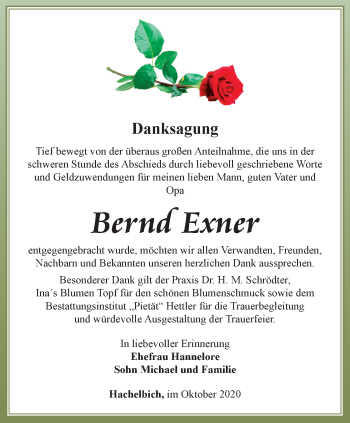 Traueranzeige von Bernd Exner von Thüringer Allgemeine