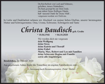 Traueranzeige von Christa Baudisch von Thüringer Allgemeine