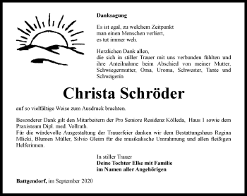 Traueranzeige von Christa Schröder von Thüringer Allgemeine