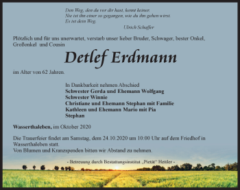 Traueranzeige von Detlef Erdmann von Thüringer Allgemeine