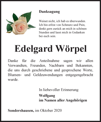 Traueranzeige von Edelgard Wörpel