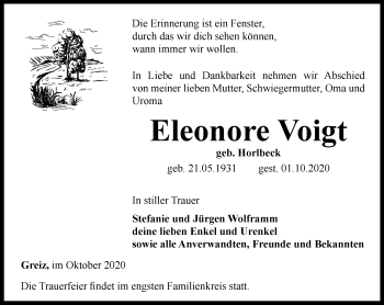 Traueranzeige von Eleonore Voigt