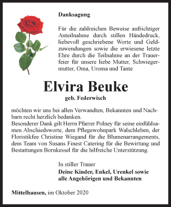 Traueranzeige von Elvira Beuke von Thüringer Allgemeine, Thüringische Landeszeitung