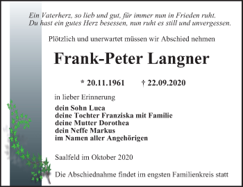 Traueranzeige von Frank-Peter Langner
