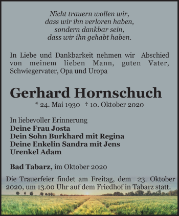 Traueranzeige von Gerhard Hornschuch von Thüringer Allgemeine, Thüringische Landeszeitung