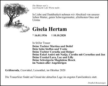 Traueranzeige von Gisela Hertam von Thüringer Allgemeine