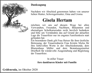 Traueranzeige von Gisela Hertam von Thüringer Allgemeine