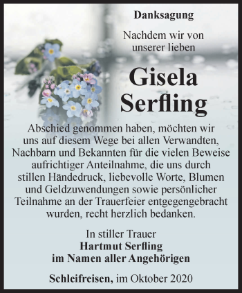 Traueranzeige von Gisela Serfling von Ostthüringer Zeitung