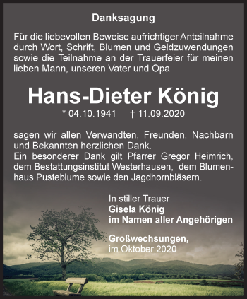Traueranzeige von Hans-Dieter König von Thüringer Allgemeine