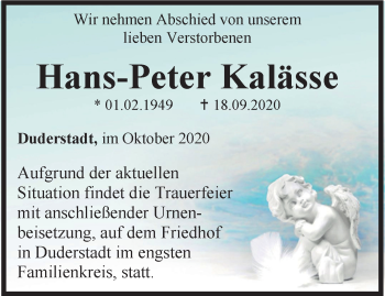 Traueranzeige von Hans-Peter Kalässe von Thüringer Allgemeine