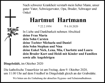 Traueranzeige von Hartmut Hartmann von Thüringer Allgemeine