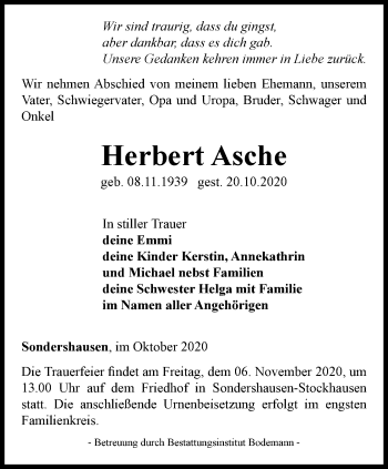 Traueranzeige von Herbert Asche