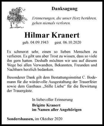 Traueranzeige von Hilmar Kranert