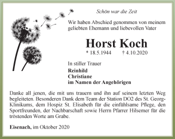 Traueranzeige von Horst Koch von Thüringer Allgemeine, Thüringische Landeszeitung