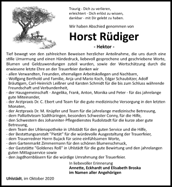 Traueranzeige von Horst Rüdiger von Ostthüringer Zeitung