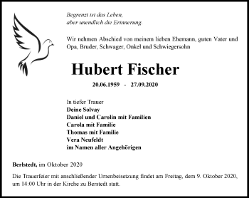 Traueranzeige von Hubert Fischer von Thüringer Allgemeine, Thüringische Landeszeitung