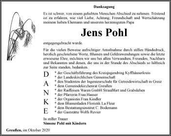 Traueranzeige von Jens Pohl