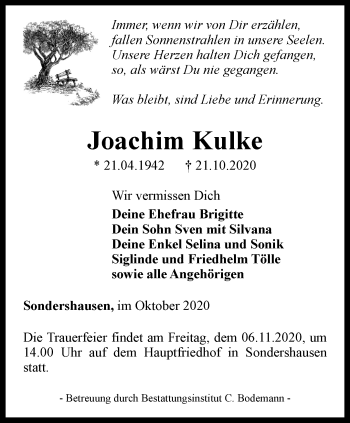 Traueranzeige von Joachim Kulke