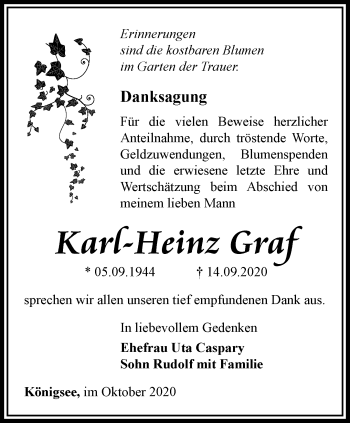 Traueranzeige von Karl-Heinz Graf von Ostthüringer Zeitung