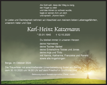 Traueranzeige von Karl-Heinz Katzemann von Thüringer Allgemeine