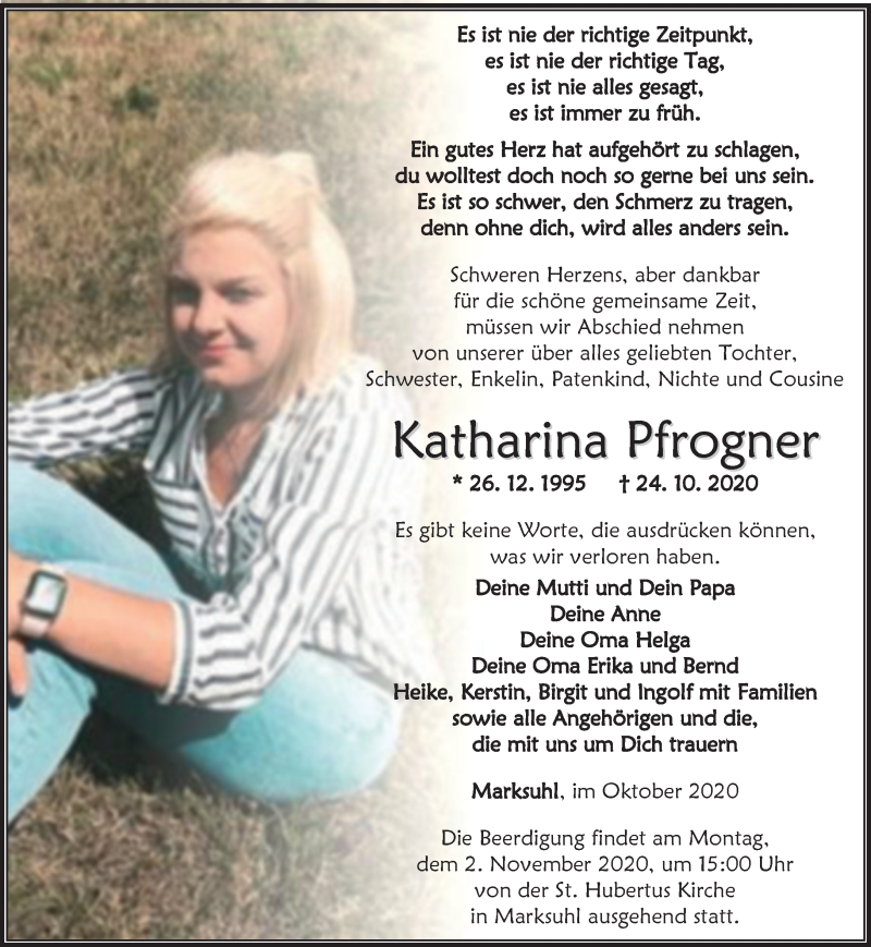  Traueranzeige für Katharina Pfrogner vom 29.10.2020 aus Thüringer Allgemeine, Thüringische Landeszeitung