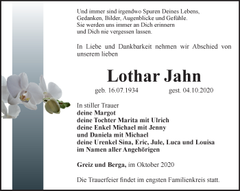 Traueranzeige von Lothar Jahn
