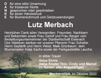 Traueranzeige von Lutz Merbach von Thüringer Allgemeine, Thüringische Landeszeitung