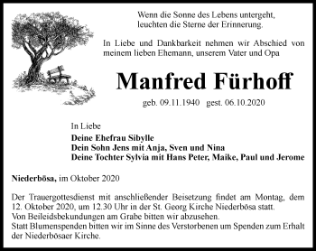 Traueranzeige von Manfred Fürhoff von Thüringer Allgemeine