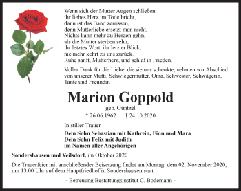 Traueranzeige von Marion Goppold