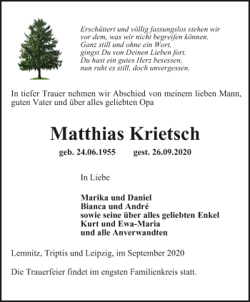 Traueranzeige von Matthias Krietsch