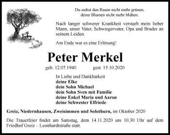 Traueranzeige von Peter Merkel
