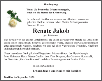 Traueranzeige von Renate Jakob von Ostthüringer Zeitung