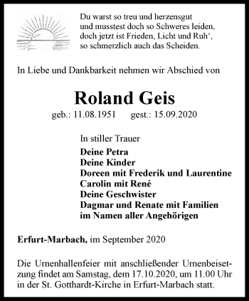 Traueranzeige von Roland Geis