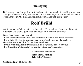 Traueranzeige von Rolf Brühl von Thüringer Allgemeine