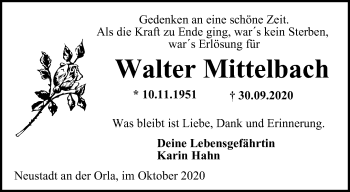 Traueranzeige von Walter Mittelbach