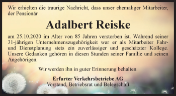 Traueranzeige von Adalbert Reiske