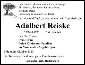 Traueranzeige von Adalbert Reiske