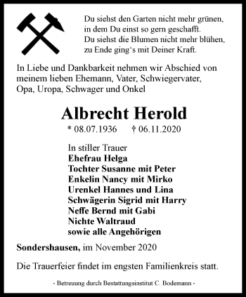 Traueranzeige von Albrecht Herold