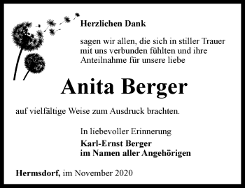 Traueranzeige von Anita Berger von Ostthüringer Zeitung