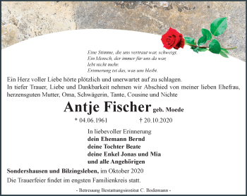 Traueranzeige von Antje Fischer