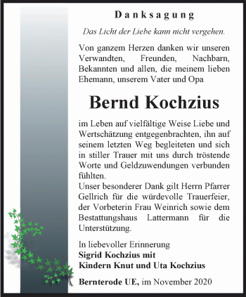 Traueranzeige von Bernd Kochzius von Thüringer Allgemeine
