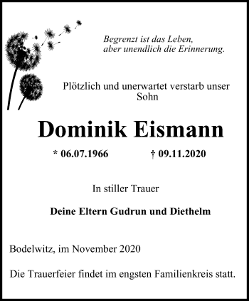 Traueranzeige von Dominik Eismann