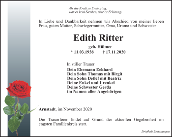 Traueranzeige von Edith Ritter von Thüringer Allgemeine