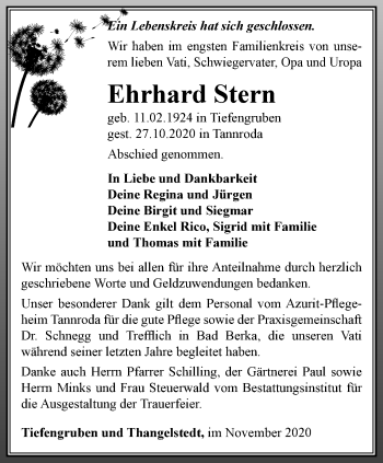 Traueranzeige von Ehrhard Stern von Thüringer Allgemeine, Thüringische Landeszeitung