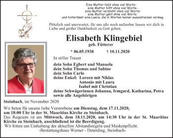 Traueranzeige von Elisabeth Klingebiel von Thüringer Allgemeine